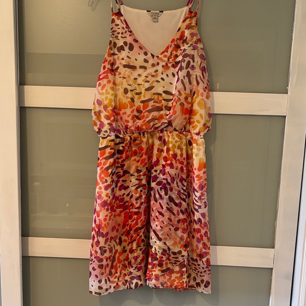 Guess Multicolor V-Neck Sleeveless Dress in Pink, Orange, Yellow